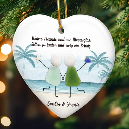 Personalisiertes Keramik-Ornament mit Meerglas Christbaumschmuck für Freunde
