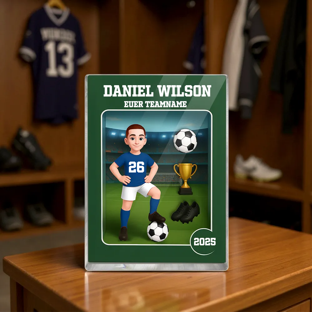 Personalisierter Acrylblock mit Fußballjunge und Fußballmädchen Geschenk für Kind