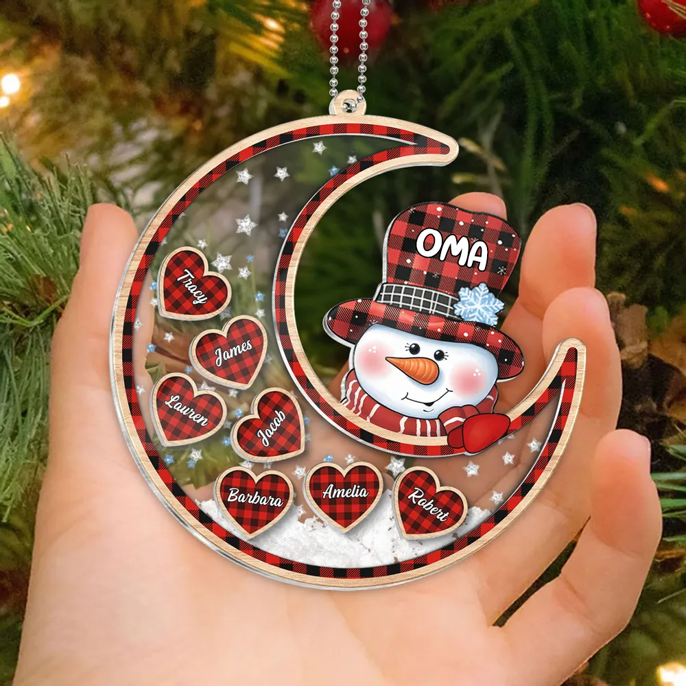 Oma Schneemann auf Mond personalisiert Shaker Ornament, Weihnachtsgeschenk für Oma & Mama