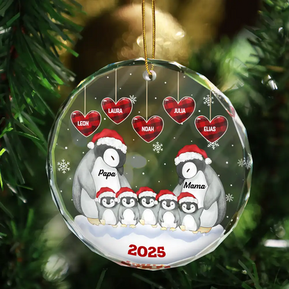 Pinguin-Familie  Personalisierter Glasanhänger Christbaumschmuck