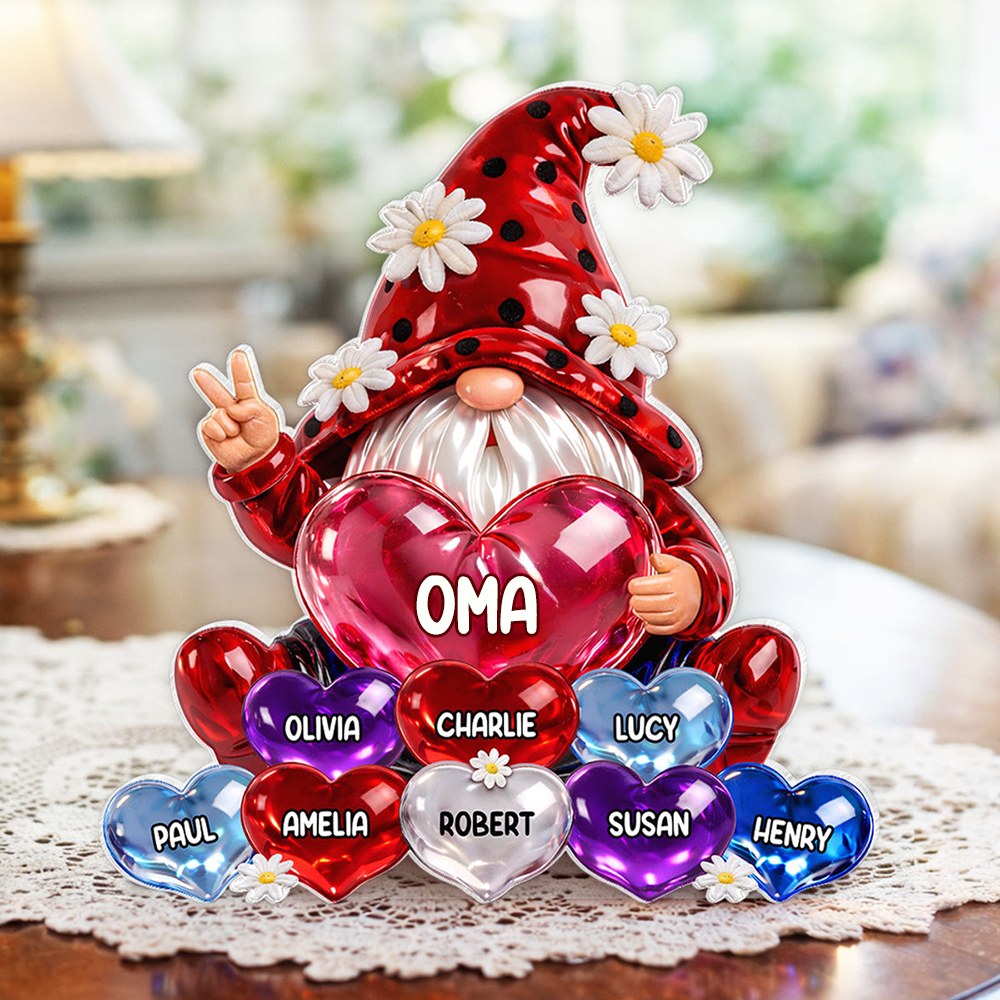Zwerg und Herzen Personalisierter Acrylaufsteller mit Namen Geschenk für Oma