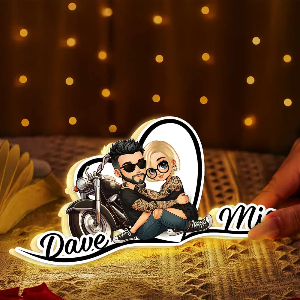 Motorradpaar-Personalisierte LED-Lichtbox mit 2 Personen und Namen Geschenk für Paar