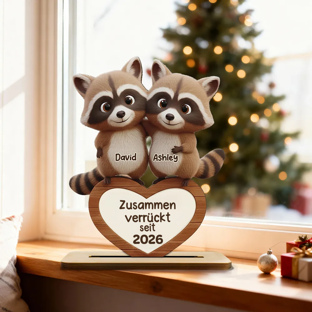 Waschbärenpaar - Personalisierte Hozlplakette mit Namen