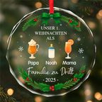 Glas-Ornament mit Getränke und Namen "Erstes Weihnachten als Familie zu..." Personalisierter Christbaumschmuck