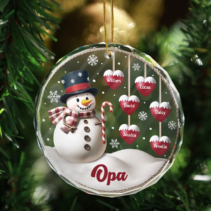 Schneemann mit Namen Weihnachtsbaumschmuck Glasornament für Eltern oder Großeltern