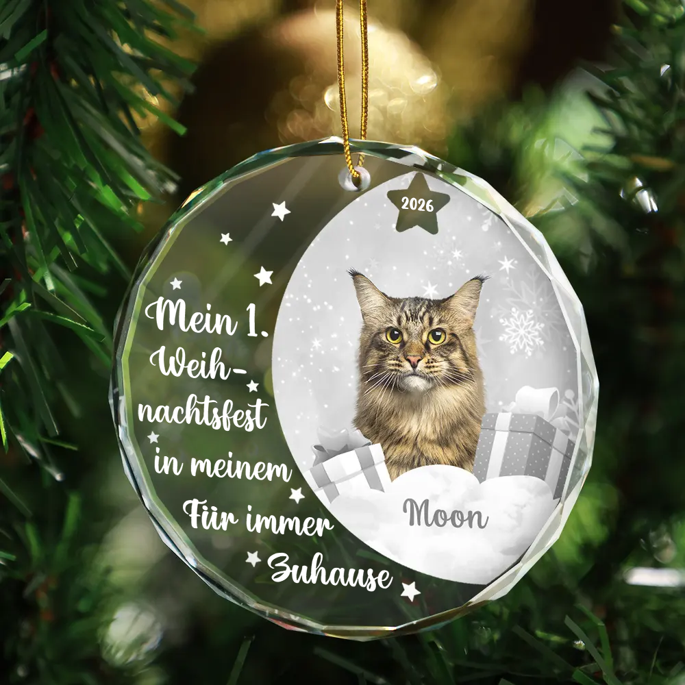 Personalisierter Glas-Weihnachtsanhänger für Haustiere mit Foto – Mein erstes Weihnachtsfest