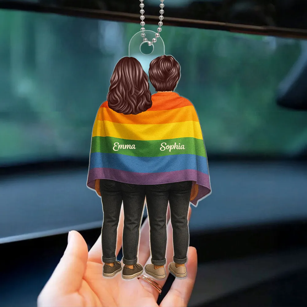 Acrylanhänger mit Regenbogenfahne und Namen Geschenk für LGBT-Paar