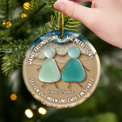 Personalisiertes Keramikornament mit Meerglas Christbaumschmuck für Freunde und beste Freundin