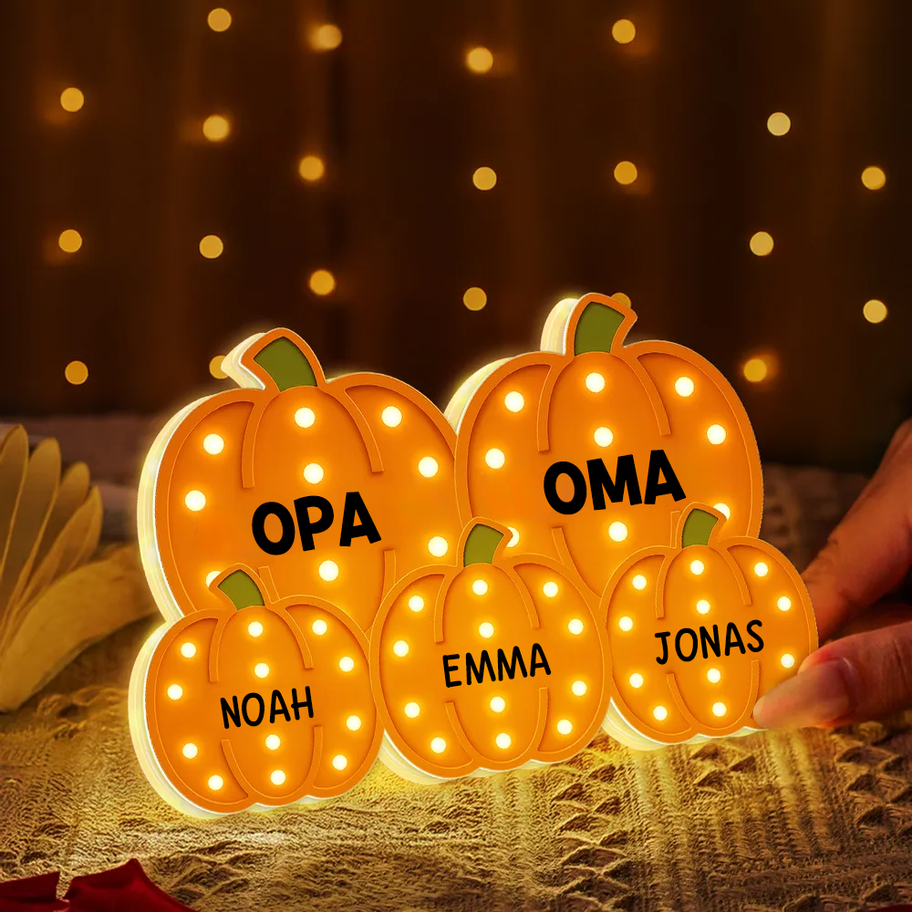 „Oma & Opa – Kürbisfeld mit Enkelkindern“ Personalisierte LED-Leuchtbox