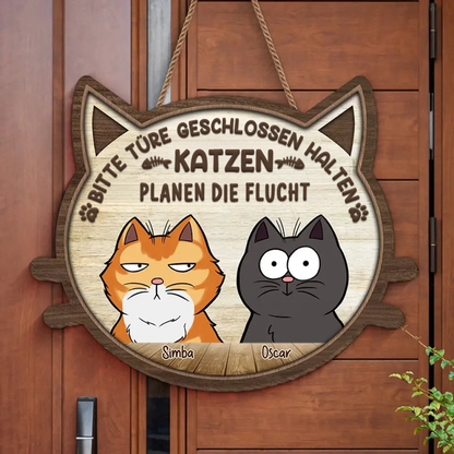 Personalisiertes Holzschild mit Katzen Dekoration für Tür