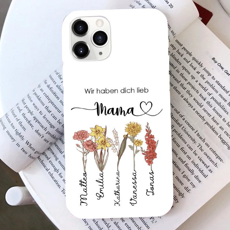 Geburtsblumen - Personalisierter Silikonhandyhülle für iPhone und Samsung Geschenk für Oma und Mama