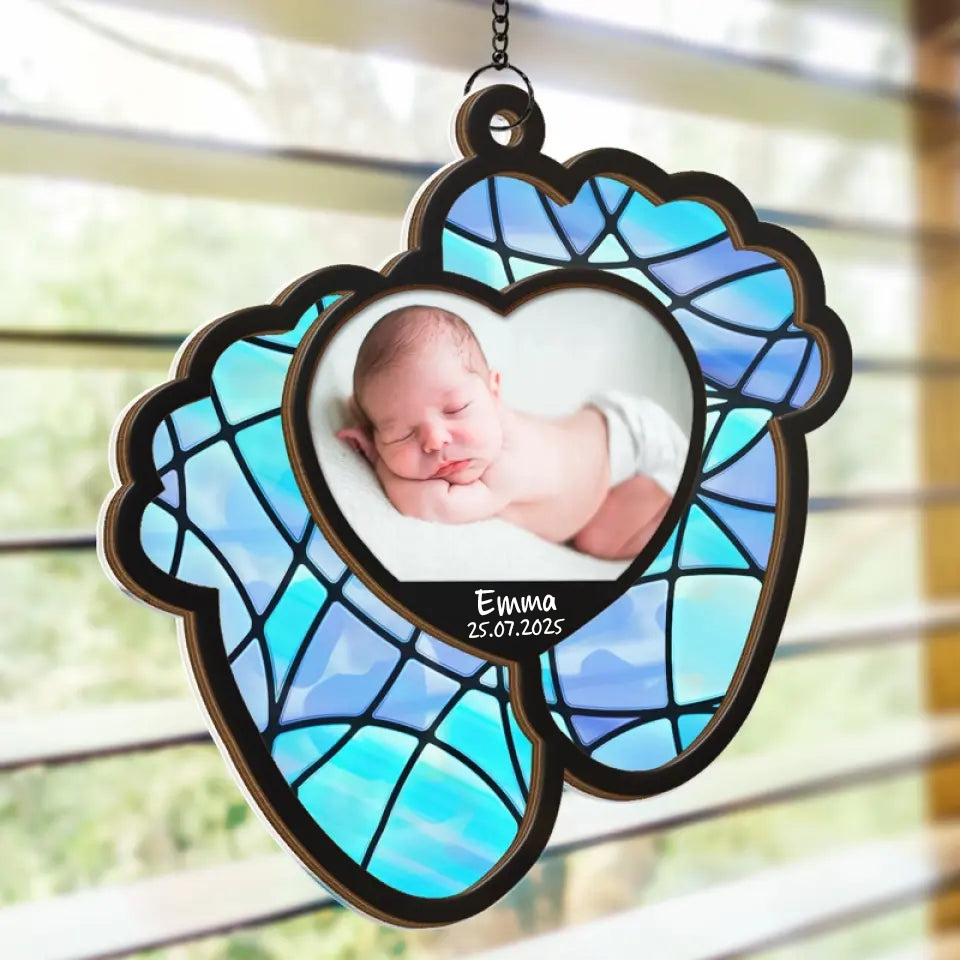 Füße-Sonnenfänger Ornament mit Foto und Datum Geschenk für Baby