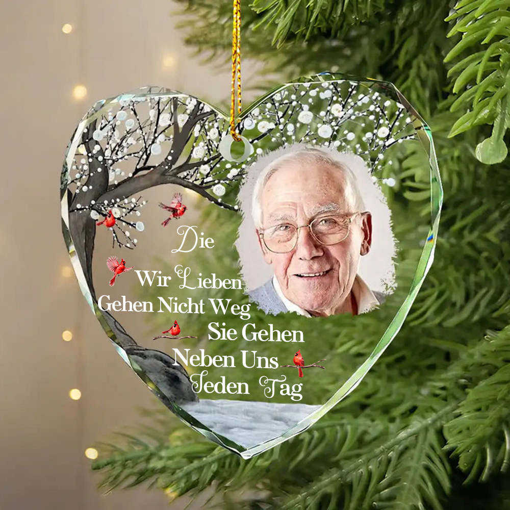Personalisierter Glasanhänger in Herzform mit Foto Trauergeschenk