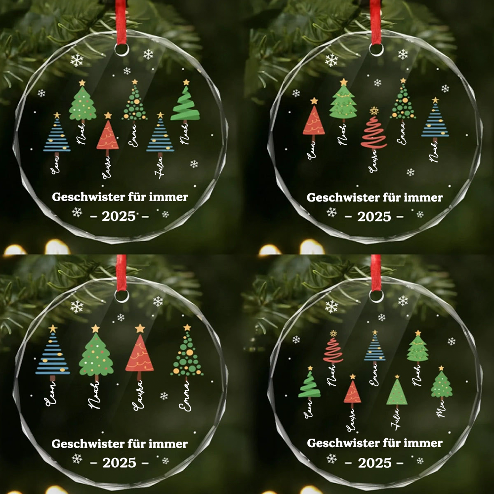 Glasornament mit Bäumen Personalisierter Christbaumschmuck mit Namen und Text für Familie