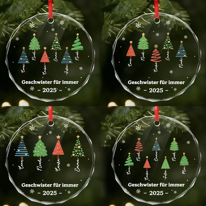Glasornament mit Bäumen Personalisierter Christbaumschmuck mit Namen und Text für Familie