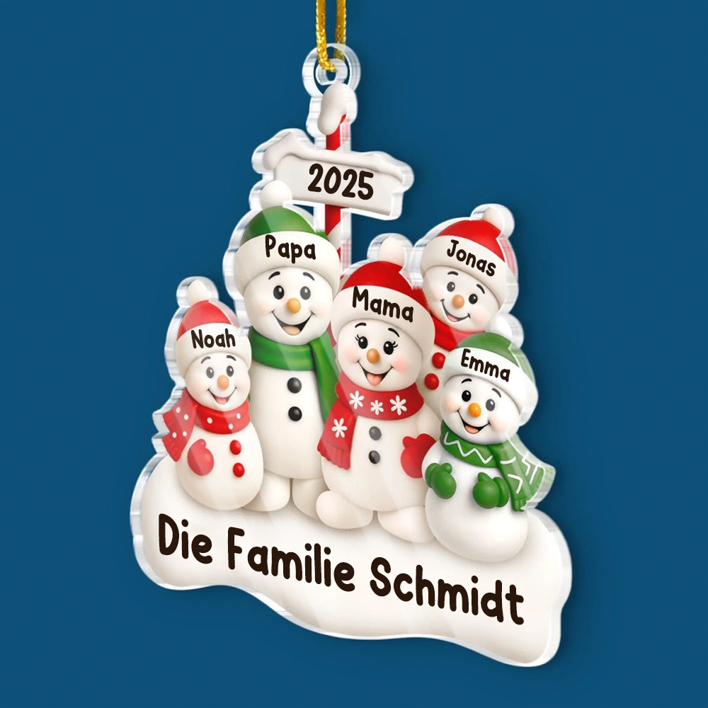 Acrylanhänger mit Schneemannfamilie Personalisierter Christbaumschmuck mit Eltern und 1-4 Kinder