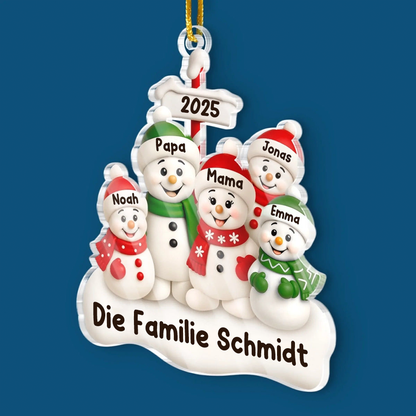 Acrylanhänger mit Schneemannfamilie Personalisierter Christbaumschmuck mit Eltern und 1-4 Kinder
