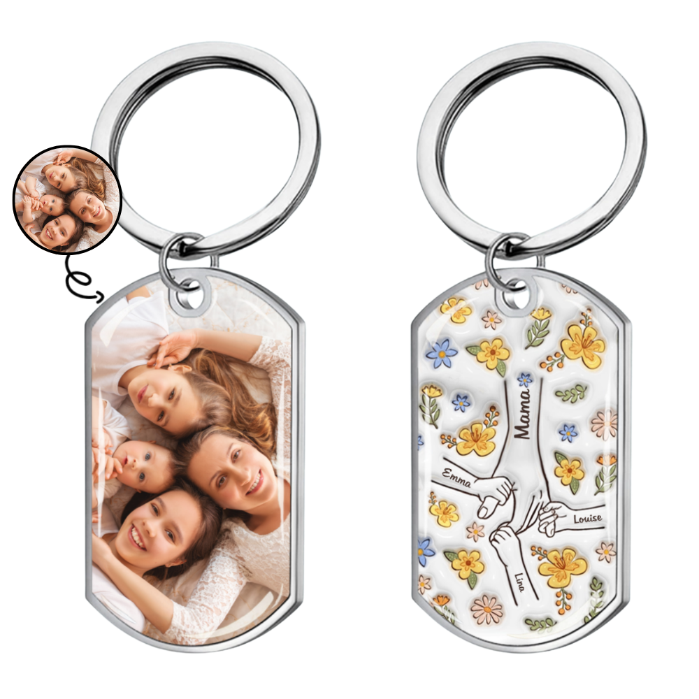 Hand in Hand - Personalisierter Foto-Edelstahl-Schlüsselanhänger mit Expoxidharz Geschenk für Mama und Oma