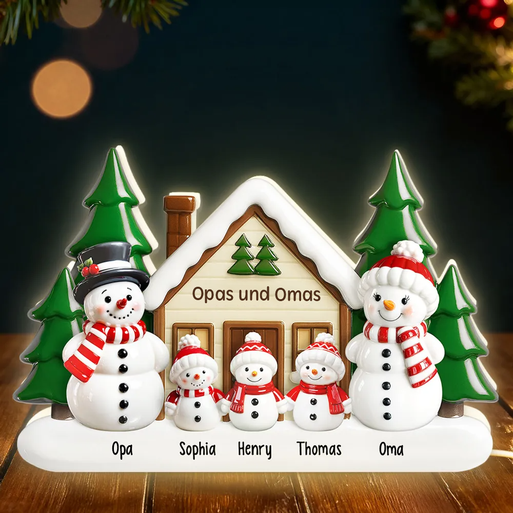 Personalisierte Lichtbox mit Schneemanfamilie Weihnachtsdekoration für Eltern, Oma, Opa und Kinder
