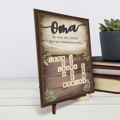 Personalisierte 2-Schicht-Holztalf mit Kreuzworträtsel Geschenk für Familie