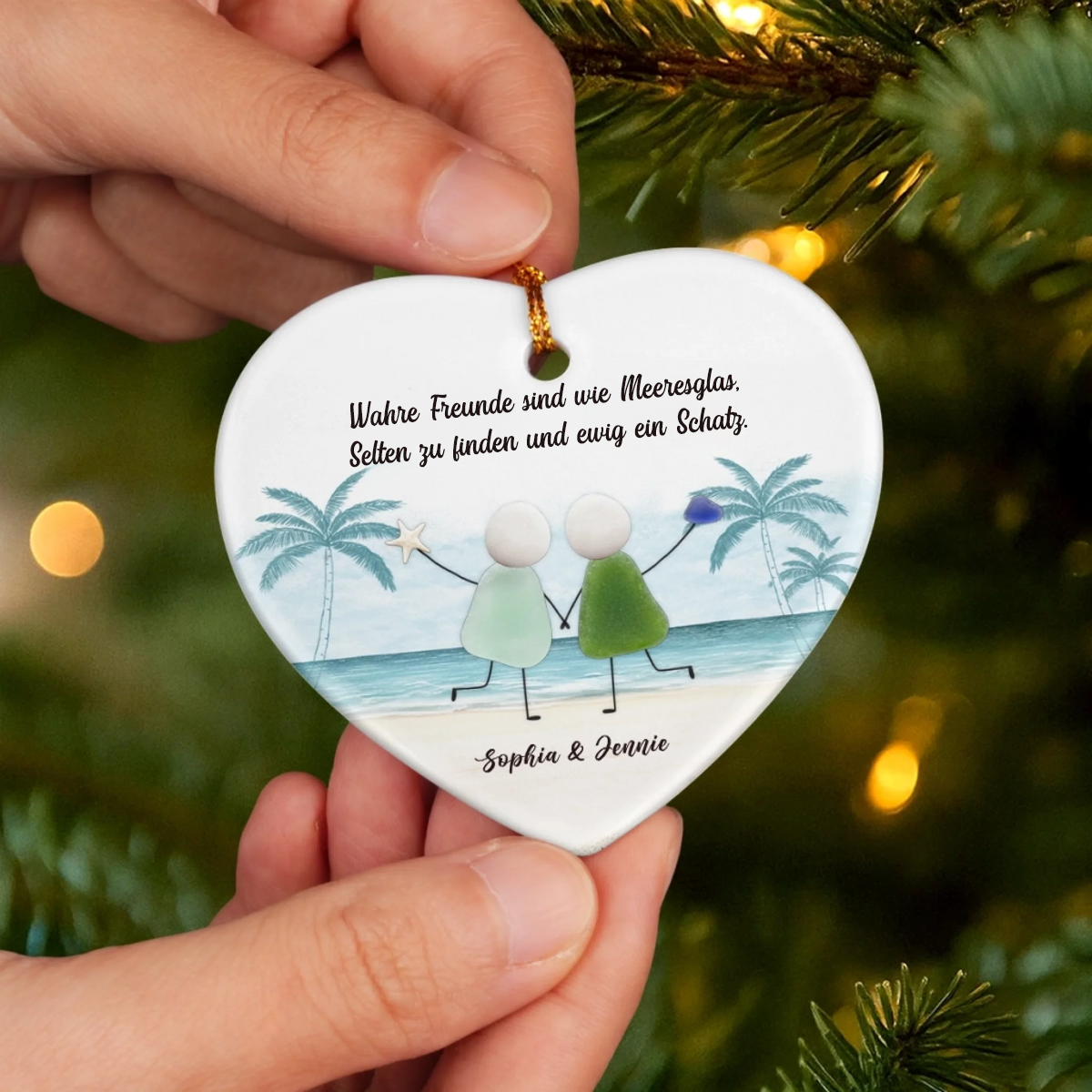 Personalisiertes Keramik-Ornament mit Meerglas Christbaumschmuck für Freunde