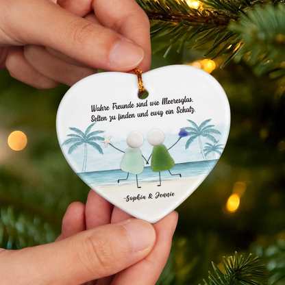 Personalisiertes Keramik-Ornament mit Meerglas Christbaumschmuck für Freunde