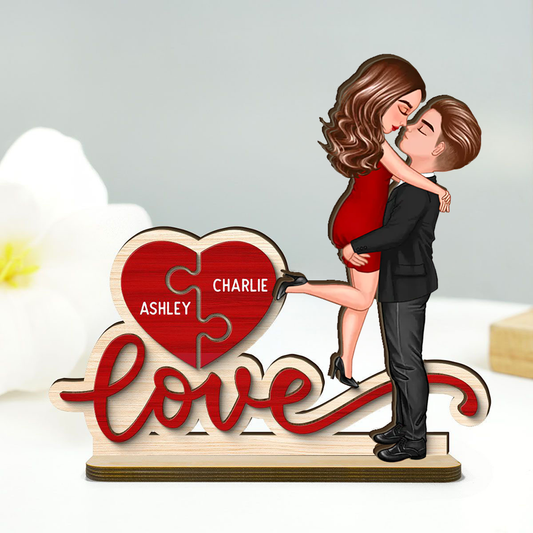 Love- Personalisierte Holztafel mit 2 Figuren und Namen Geschenk für Paar