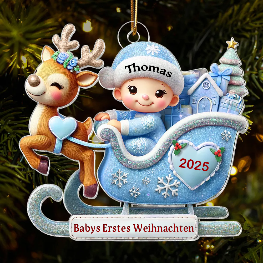 Babys Erstes Weihnachten - Personalisierter Acrylanhänger mit Name Christbaumschmuck für Baby