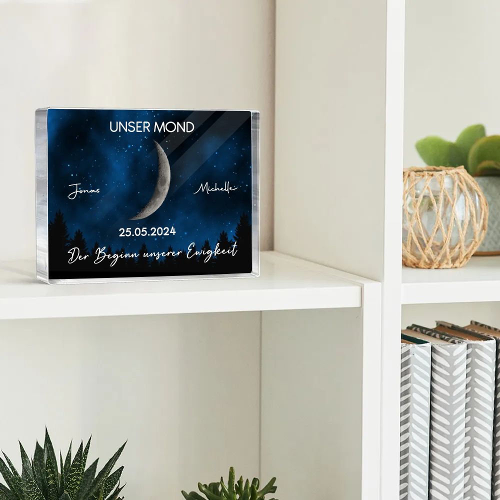 Unser Mond-Personalisierter Acrylblock mit Mondphasen und Text Geschenk für Paar