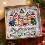 Personalisierter Acrylanhänger 2025 Christbaumschmuck mit Familie, Hund und Katze