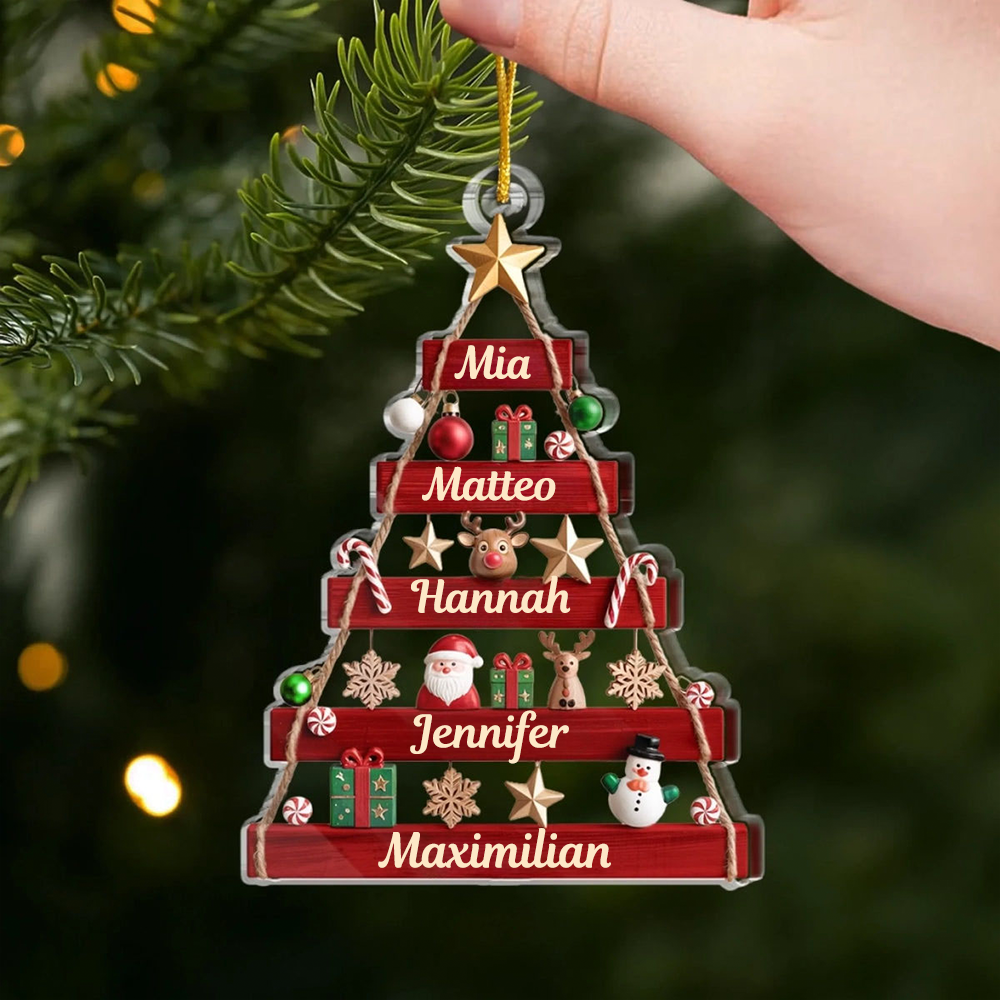 Acrylornament mit 2-6 Namen Personalisierter Christbaumschmuck für Familie