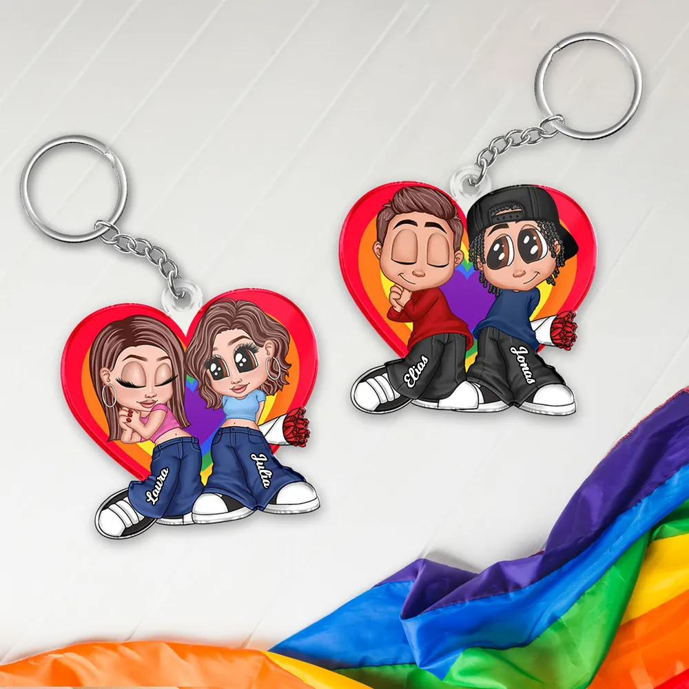 Regenbogenherz-Personalisierter Acryl-Schlüsselanhänger für Paare LGBT