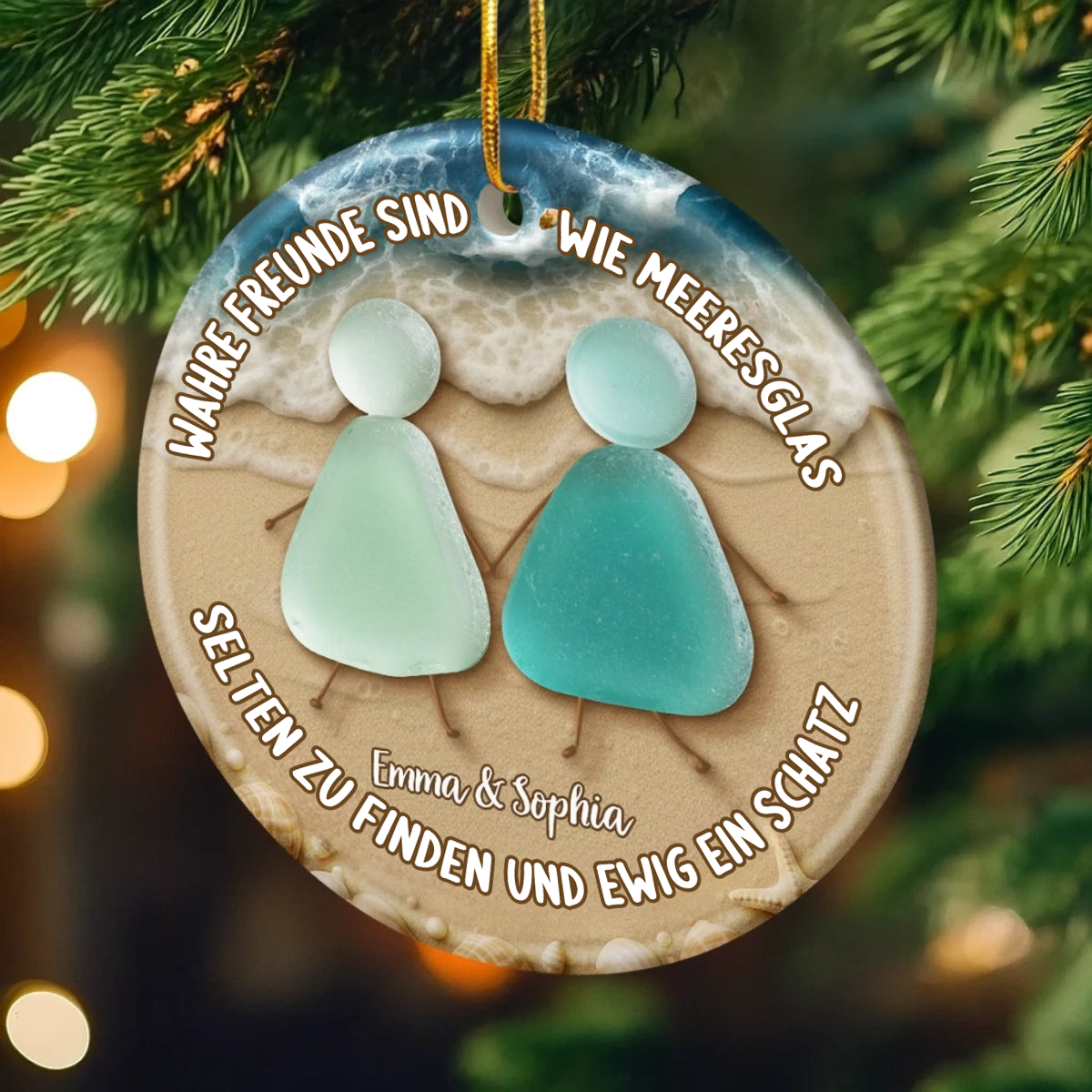Personalisiertes Keramikornament mit Meerglas Christbaumschmuck für Freunde und beste Freundin