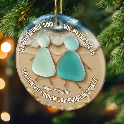 Personalisiertes Keramikornament mit Meerglas Christbaumschmuck für Freunde und beste Freundin