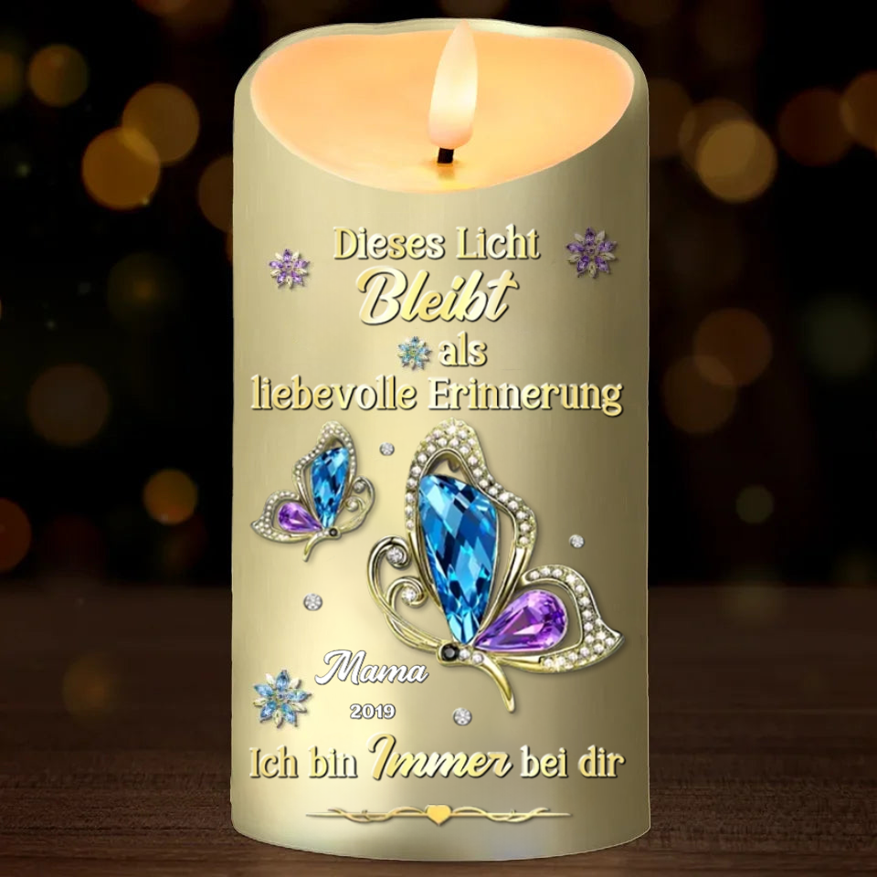 Schmetterlinge-Personaliserte LED-Kerze miit Namen Trauergeschenk