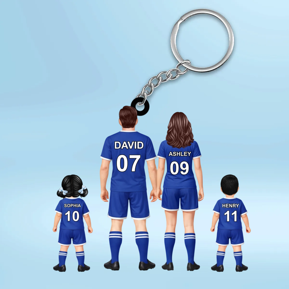 Personalisierter Acrylschlüsselanhänger mit Fußballfamilie