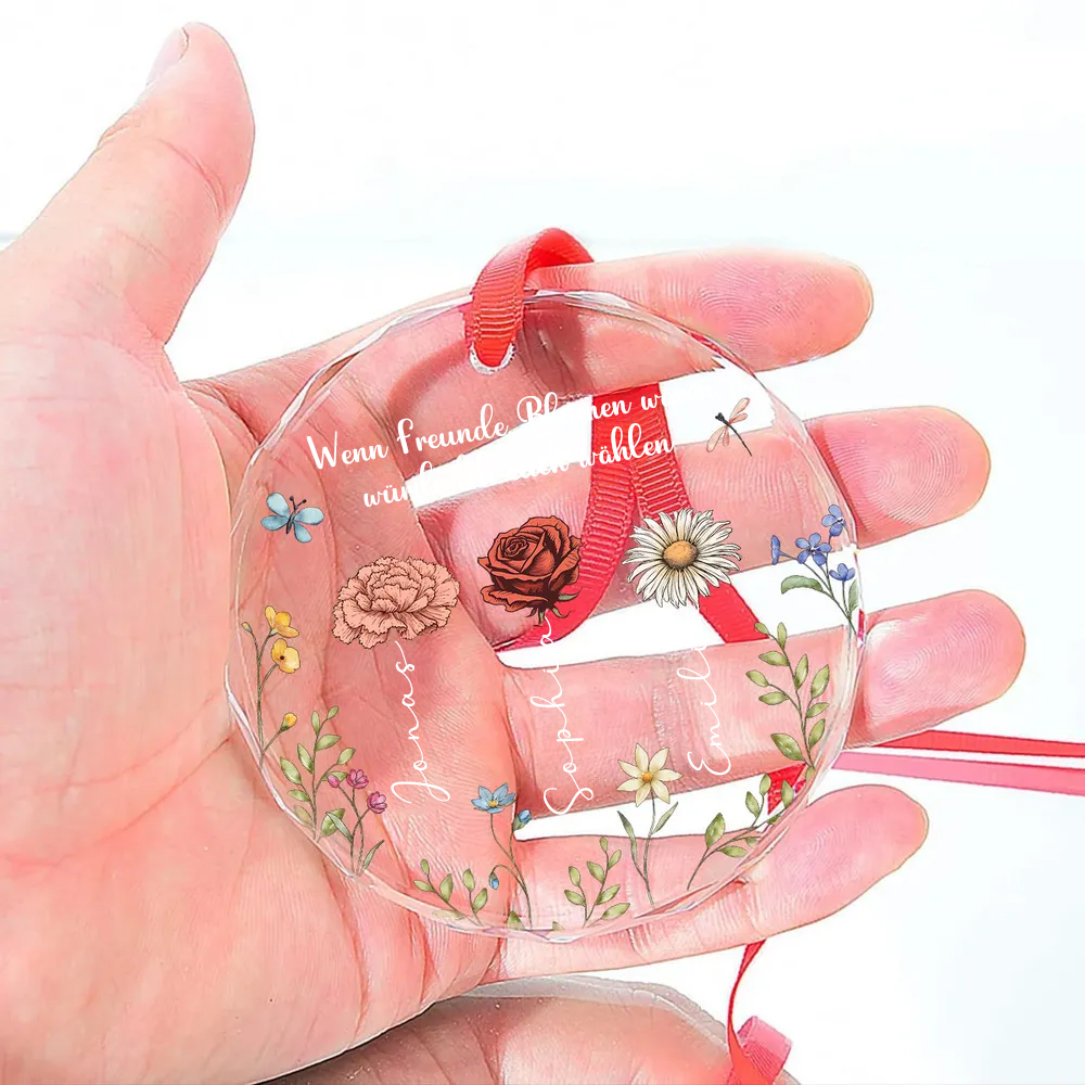Personalisierter Glas-Weihnachtsanhänger für Freunde mit Geburtsblumen