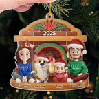 Familie am Kamin - Personalisierter Acrylanhänger mit 2-6 Personen oder Haustiere Christbaumschmuck mit Katze und Hund