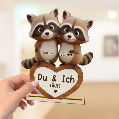 Waschbärenpaar - Personalisierte Hozlplakette mit Namen