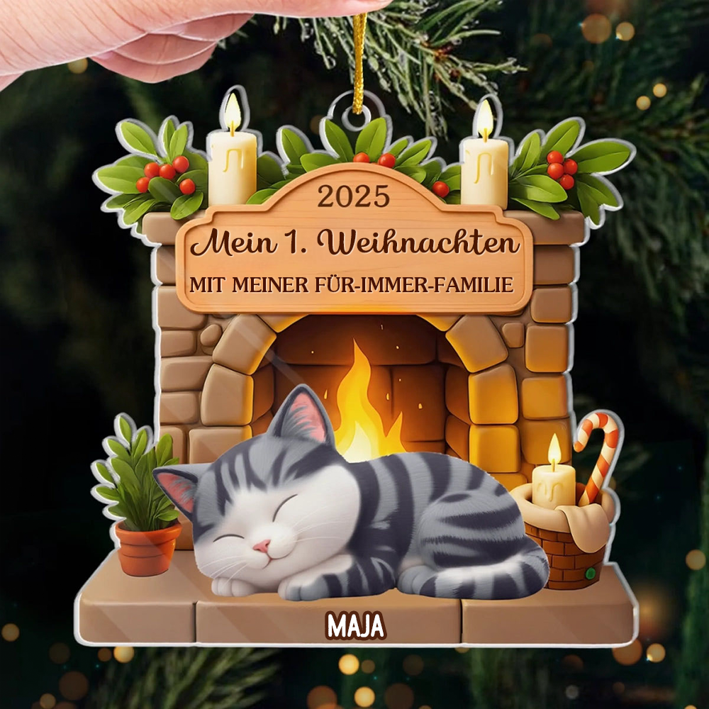 Mein Erstes Weihnachten-Personalisierter Acrylanhänger mit Katze Christbaumschmuck mit Katze