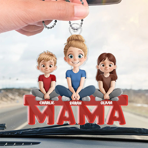 Personalisierter Acrylanhänger mit Mama und Kinder Autoanhänger für Mutter