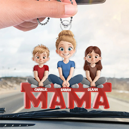 Personalisierter Acrylanhänger mit Mama und Kinder Autoanhänger für Mutter