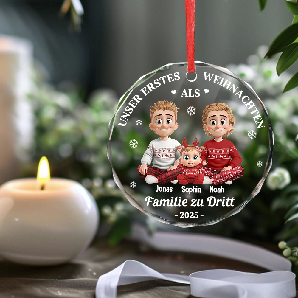 Unser Erstes Weihnachten als Familie...  Personalisierter Glasornament Christbaumschmuck mit 2 Männer/Frauen und Kinder