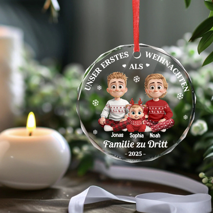 Unser Erstes Weihnachten als Familie...  Personalisierter Glasornament Christbaumschmuck mit 2 Männer/Frauen und Kinder