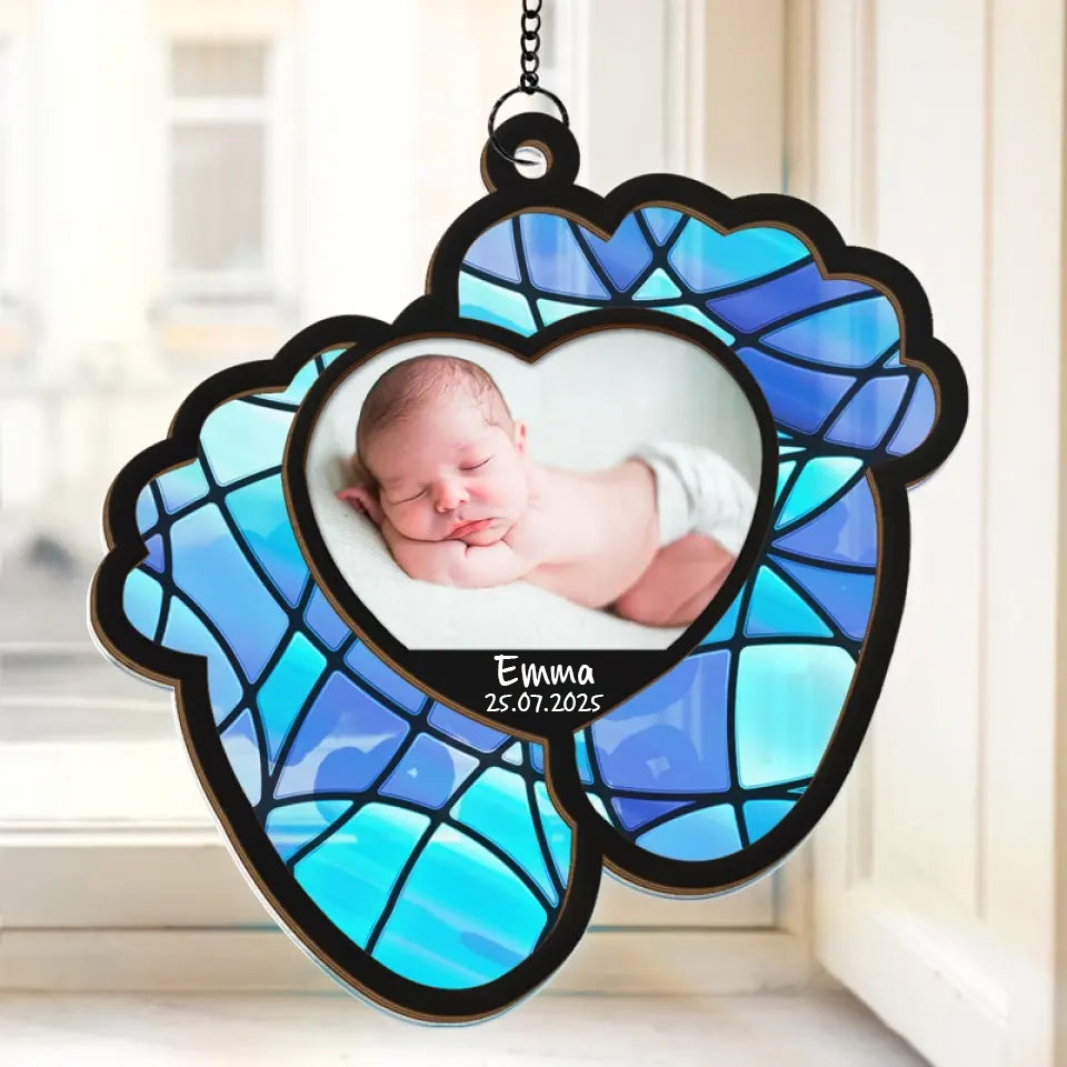 Füße-Sonnenfänger Ornament mit Foto und Datum Geschenk für Baby