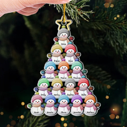 Schneemännchen Acrylornament Personalisierter Christbaumschmuck mit 1-15 Namen