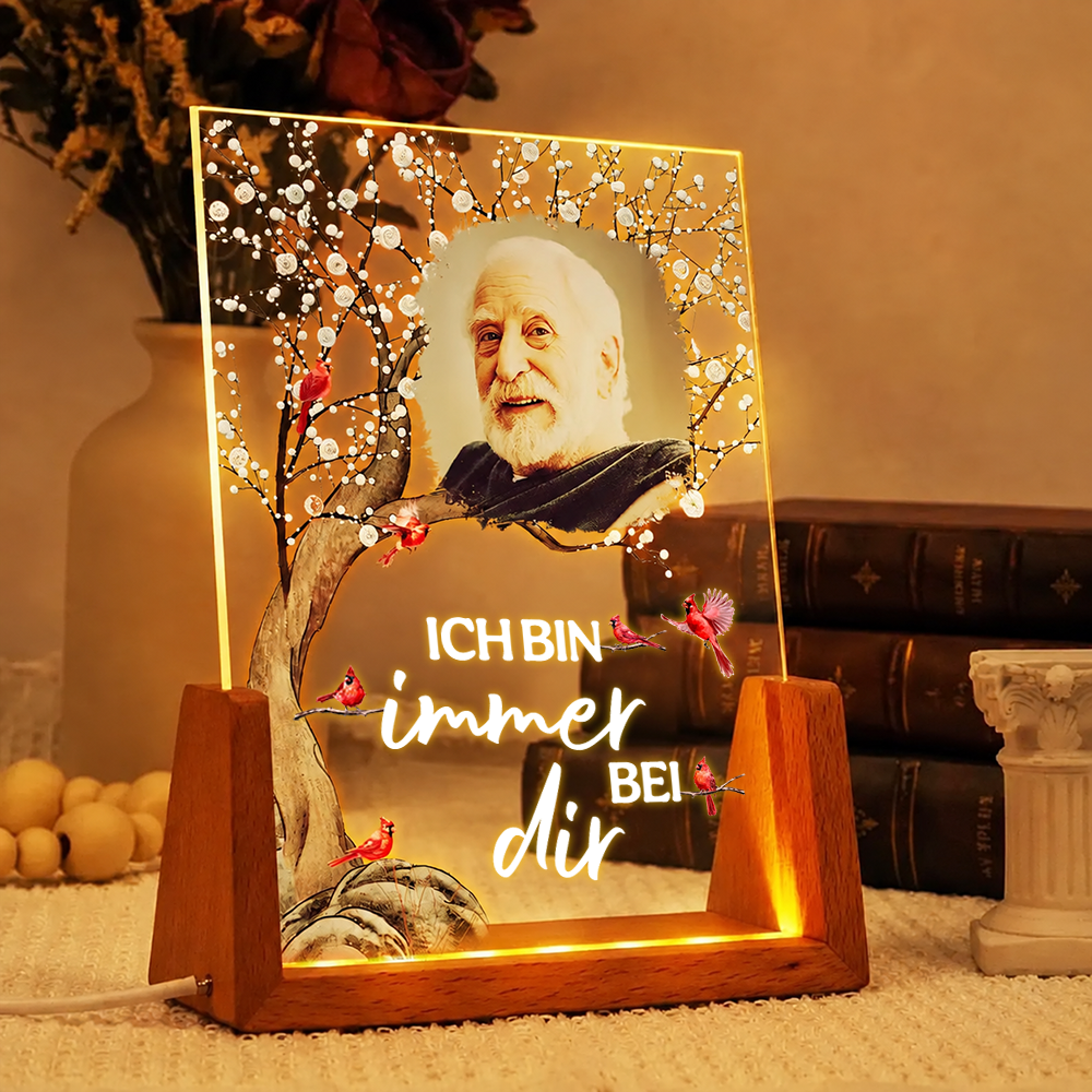 Personalisiertes LED-Nachtlicht mit Foto & Spruch – Roter-Kardinal-Motiv zur Erinnerung