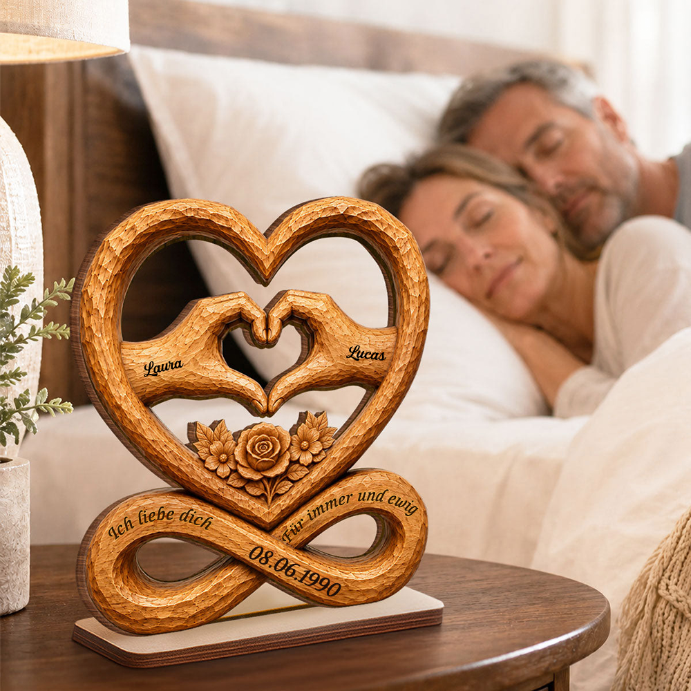 Personalisierter Holzaufsteller zum Jahrestag – Unendlichkeitsmotiv mit Namen & Jahr