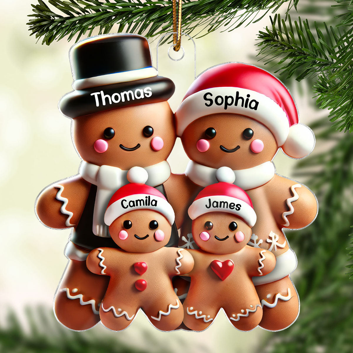 Personalisierter Acryl-Weihnachtsanhänger – Lebkuchenfamilie, beidseitig bedruckt