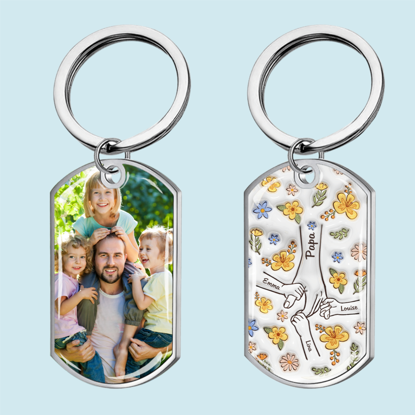 Hand in Hand - Personalisierter Foto-Edelstahl-Schlüsselanhänger mit Expoxidharz Geschenk für Mama und Oma